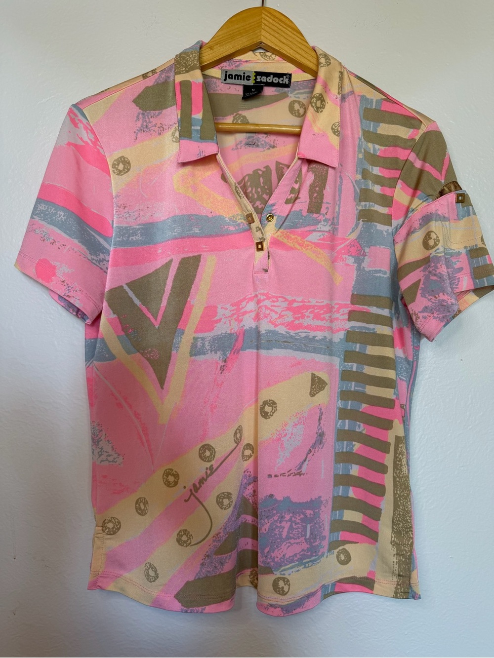 jamie sadock Pink Abstract Print Polo with Neutral Accents